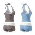MAOMEI Cổ chữ V Bộ bikini hai mảnh Áo dây cổ halter Y2k Áo tắm kẻ sọc Ngọt ngào Dáng ôm Quần áo đi biển Phụ nữ. 