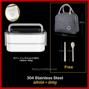 [SG Stock] Dual Heat Stainless Steel Bento Lunch Box with Thermal Carrier Bag Leak Proof Double Tier 3 Compartments