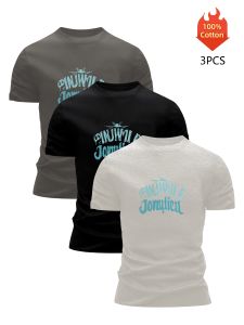3 Pack T-Shirt Mens 100% Cotton Graphic Printed Tees Funny Summer Blouse Casual Breathable Cool High Quality Clothing
