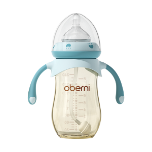 Oberni Botol Susu Bayi Model Leher Lebar Bahan PPSU Anti Jatuh Dan Tersedak Bpa free dengan pegangan 1 - 3 bulan+ 8oz/10oz