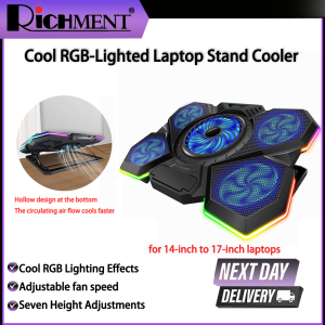 RICHMENT 2026 New Laptop Cooler RGB Lighting Laptop Cooling Pad Adjustable Height & Speed Laptop Stand Fan