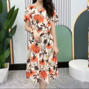 （Pretty girl）2023 Fashion Shop High Quality Plus Size Dress for Women Korean Style Outfit Long Maxi Dress for Ladies Casual Lattice Dress for Teens Girls Clothes on Sale