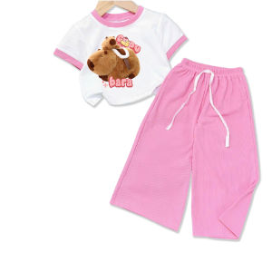 Bộ đồ quần ống rộng thun gân hình in capybara cho bé 6kg -30kg.TNQD15