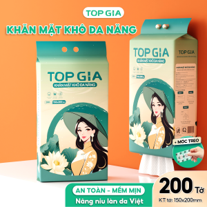 [MỚI] Khăn mặt khô đa năng TopGia Sắc Việt 200 tờ rút đa năng mềm mịn thấm hút an toàn cho da