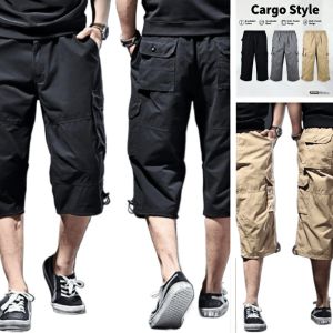 Men’s Summer Cotton Long Cargo Shorts | Multi-Pocket Camouflage Breeches in Casual Chino Style for Outdoor Activities & Travel