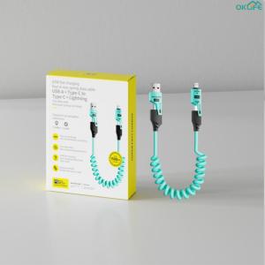 [OKLIFE. SG]65W Fast Charging 4-in-1 Spring Data Cable Retractable Coiled Multi Charger Cord For  Car Use