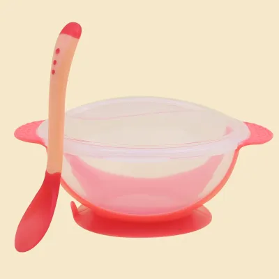 Mangkok Set Bayi Anti Tumpah Sensor Panas Tempat Makan Bayi Silicon Mangkok Anti Slip Alat Makan Bayi FREE Sendok Murah