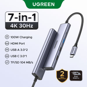 UGREEN USB C Hub 7-in-1 5 Gbps USB-C Hub with 4K HDMI 100W Power Delivery USB-C and 2 USB-A Data Ports SD/TF Card Reader Multiport Adapter for iPhone 16 Pro Max iPhone 17 Pro Max iPhone 15 Series MacBook Air iPad Pro and More Type C Devices