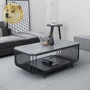 Bàn Trà Sofa Bàn Trà Mặt Đá Lục Giác Kim Cương Chân Sắt Thanh Dọc Cafe Phòng Khách Kệ Tv Kệ Góc