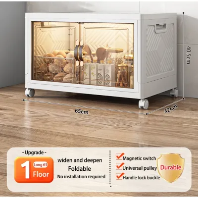45-65cm Foldable Storage Cabinet With Wheels Durabox Plastic Wardrobe Kitchen Cabinet Organize