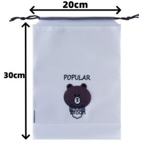 Little Bear Plastic Storage Bag Travel Cosmetic  Cartoon PEVA frosted Drawstring Transparent Organizer dust-proof bag