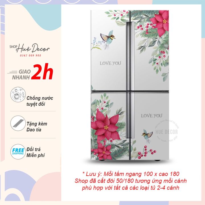 Giấy dán tủ lạnh side by side 2 cánh, 4 cánh hoa trạng nguyên | Lazada.vn