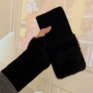 Mink Fleece Soft Winter Half Finger Gloves Women Girls Warm Plush Knitted Fingerless Gloves Wrist Mittens Office Writing Students