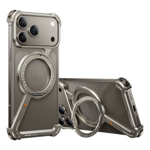 [JLK] Z Shape Matte Metal MagSafe Bumper Phone Case for iPhone 17 Air 16 15 14 13 Pro Max 4 Corner Shock-Absorbing Airbags Magnetic Ring Phone Bracket Cover