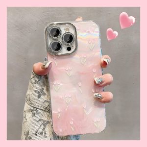 CrashStar With Glitter Lens Films Luxury Oil Painting Flower Butterfly Hard Phone Case For iPhone 17 16 15 14 Pro Max Plus Air 16e 13 12 11 Pro Max Fashion Shockproof Phone Casing Diamond Cover Shell With Full Cover Lens Camera Protection