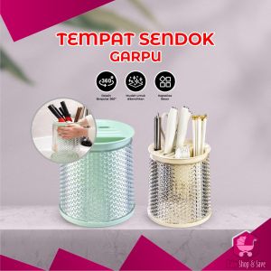 BabyShop-C854 Tempat Sendok Garpu Sumpit Pisau Cutlery Holder Dengan Tirisan / Wadah Penyimpanan Rak Putar 360° Estetik Peralatan Dapur