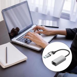 Aluminum Alloy USB C/USB A Two Port RJ45 Networkings Adapter 1/2.5Gbps Gigabit Ethernet Converters Stable Connection
