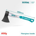 TOTAL Axe (600g/390mm) With Unique Design Fibreglass Handle + Drop Forged, Heat Treated, Carbon Steel Axe Head THTS78600. 