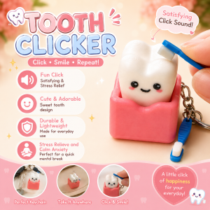 Tooth Clicker Keychain - Cute Satisfying Click Sound that Relieve Stress & Calm Anxiety - Great for Dental Patients and Tooth Fairy Exchange