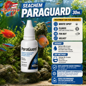 Seachem ParaGuard 30ml Fish Parasite Treatment | White Spot Ich Remedy | Fin Rot Fungus Bacterial Infection Control | Safe Aquarium Medication | Gill & Body Flukes Treatment | Freshwater Marine Fish Quarantine | Repack Original Formula