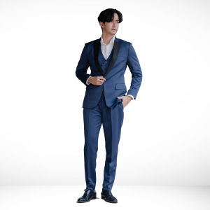 Setelan Jas Rompi dan Celana Pria - Jas Navy Lapel Hitam - Jas Pengantin Pria - Jas Pesta