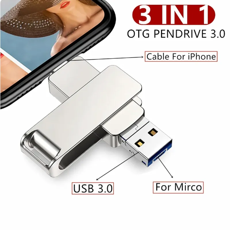 HP 3in1 Pendrive USB3.0 Memory Stick 512GB 1TB OTG USB Flash Drive