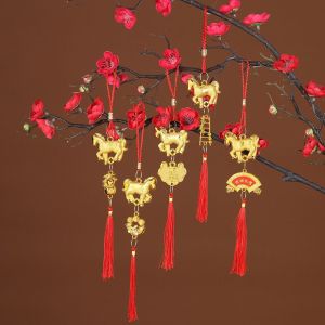 LABAICAI Red Gold Color Spring Festival Pendant with Tassel Plastic Zodiac Horse Pendant Good Wishes Traditional Spring Festival Bonsai Pendant Wall Hanging Ornament