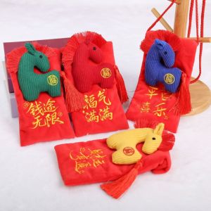 NovaWear angbao red packet chinese new year 2026 红包袋 Tassel Crossbody Bag Plush Horse Red Envelope New Year Blessing Words Spring Festival New Year Money Bag Traditional Embroidery Brocade Money Pocket Kids Party Gifts