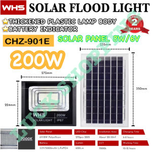 WHS 2Year Warranty CHZ-901E 200W Solar Led Outdoor Flood Light Street Lamp IP67 Waterproof With Remote Battery Indicator