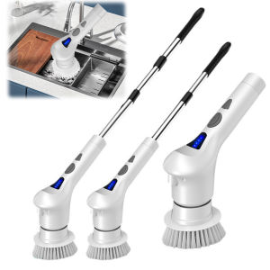 [ VKTECH ] Household Cleaning Brush with 8 Replaceable Brush Portable Power Shower Brush 2 Speed for Bathroom Bathtub Kitchen Tile Floors
