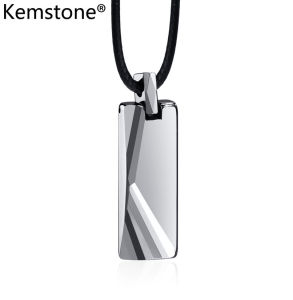 Kemstone Tungsten Steel Wax Rope Rectangle Pendant Necklace Jewelry for Men