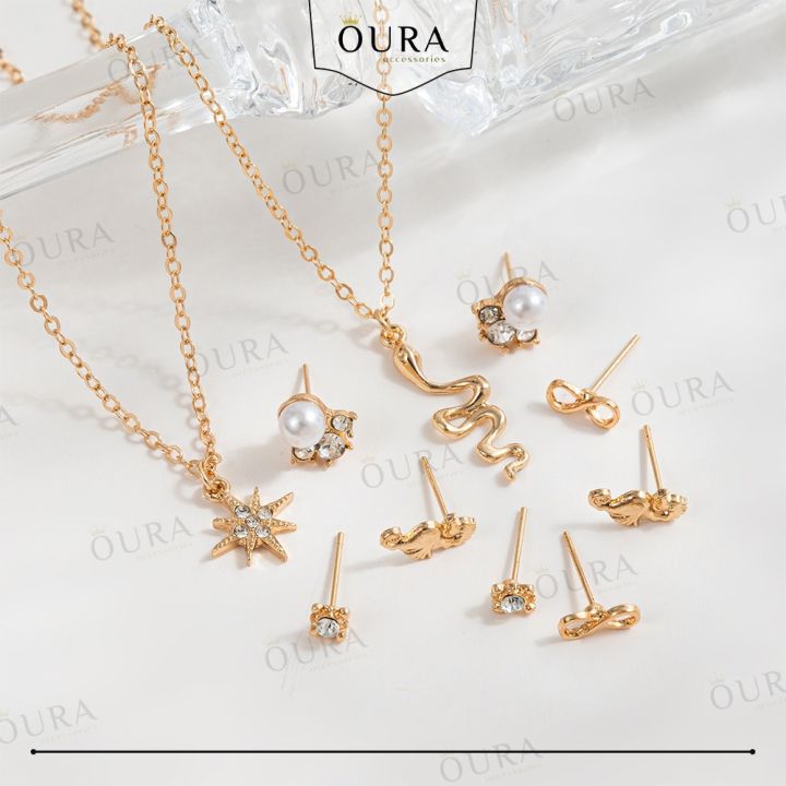 Kalung Anting Set Model Liontin Gold Silver Necklace Aksesoris