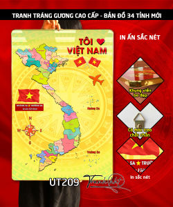 Bản đồ 34 tỉnh Bản đồ Việt Nam 34 tỉnh tráng gương Tranh treo tường bản đồ việt nam Khung ảnh bản đồ 34 tỉnh tráng gương UT209