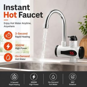 CHA 3000W Instant Hot Faucet on-Demand Hot Water 3-Second Rapid Heating Kitchen Faucet Heater Instant Electric Faucet Heating Tankless Water Heater Faucet Kitchen