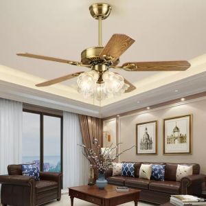 American Retro Fan Ceiling Gold Chandelier Design Elegant Modern Ceiling Fans with Lights For Home Bedroom Restaurant