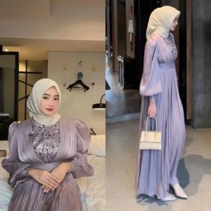 TERBARU  BEST SELLER JOVIANNA BAHAN SHIMER QUEEN MIX PAYET FULL PURING LONG DRESS BUSUI KONDANGAN GAMIS GAUN MUSLIM COD