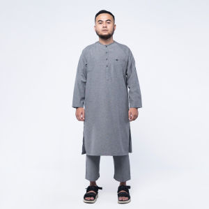 KHOIRUMMAH Kurta Set Ahbab - Koko Stelan Pria Polos Lengan Panjang - White