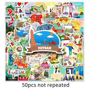 50pcs Vietnam Stickers Cartoon Doodle Hanoi Ho Chi Minh City Graffiti For DIY Phone Laptop Decal Outdoor Scenery Travel Commemorative Sticker