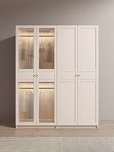 Solid Wood Wardrobe Household Nordic Cream Style Light Luxury Combination Locker Glass Door Economical Small Apartment Large Wardrobe
