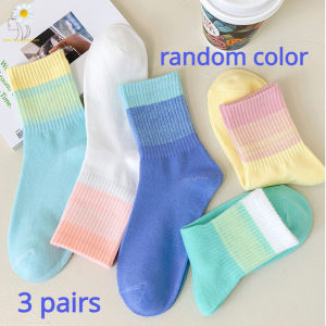 1/3 pairs of Sports Cotton Socks Fashion Gradient Color Mid-calf Socks Breathable Anti-slip Soft Candy Color Middle Tube Socks for Girls Women