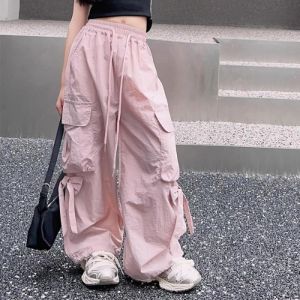 Korean Style Cargo Pants for Kids Girls Candy Pants Sweet Girls Baggy Trousers Multi-Pocket Cute Bow Decorate Fashion Casual Jogging Pants 7-16yrs