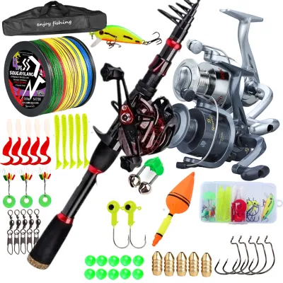 [In Stock] Fishing Rod Set Full Set 1.8mTelescopic Fishing Rod and Spinning Fishing Reel and Fishing Accessories Fishing Rod Complete Set