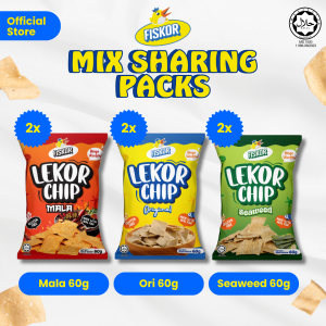 [Mix Sharing Pack] Fiskors Lekor Chips Original x2 + Mala x2 + Seaweed x2 - (Size: 60g) (Halal Certified)