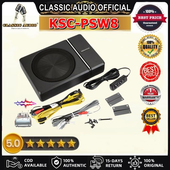 Y Performance Kenwood KSC-PSW8 Powered Enclosed Car Subwoofer /250W Max  (150W RMS) Single 8