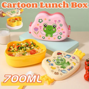 Cartoon Kids Lunch Box with Spoon Compartment Bento Box for School and Office Food Storage