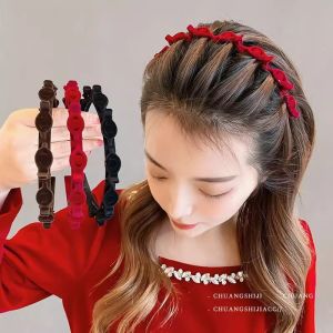 Velvet Retro Braided Headband Headdress Forehead Bangs Clip Broken Hair Accessories Headwear