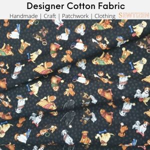 100% Medium Weight Cotton Fabric Puppy Dog Pet Design Black Color - Costume DIY Craft Decoration Bag Making|Sewtizen Fabric & Notion|
