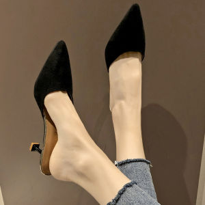[Free Shipping] Korean-style closed-toe slippers for women 2025 autumn new pointed-toe stiletto high-heeled shoes versatile and elegant single shoes for outdoor wear