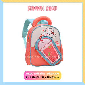Balo mầm non họa tiết MILK TEA Gấu & Thỏ dễ thương cho bé Cặp trẻ em phong cách Hàn Quốc xinh xắn BINNIE SHOP PK2047