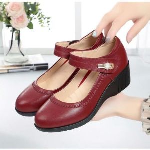 [Free Shipping] WomenS 2026 Spring New Soft Leather Soft Sole Mid-Heel Round-Toe Non-Slip Leather Shoes With Slope Heel And Single Strap